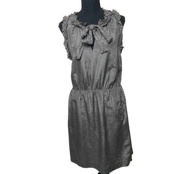 Gap Silk Blend Dress Tie Neck Sleeveless Pleated Gray Sparkle S Feminine Ruffle - Picture 1 of 15